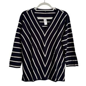 NWT Talbots Chevron Stripe V-Neck Sweater Pullover Top Casual Navy White Size M